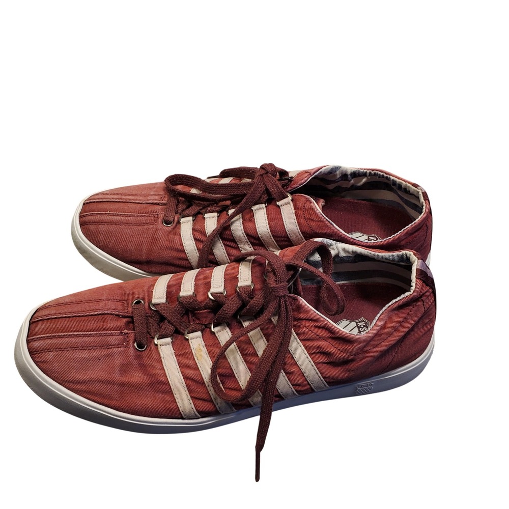 K-Swiss Mens 03110618 Low Top Canvas Sneakers Burgundy Maroon White Size 11